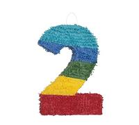 Unique- Numéro : Piñata en Forme de Chiffre « 2 » -Rayures Arc-en-Ciel-1 pièce, 76462, Multicolore