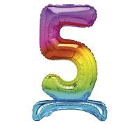 Unique Party 13265 - Ballon Géant Debout Numéro 5-76 cm - Arc en Ciel, Rainbow