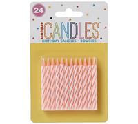 Unique Party - 1905PC - Paquet de 24 bougies d'Anniversaire à Rayures - Rose