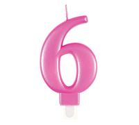 Unique Party 19606 - Bougie d'Anniversaire Métallique - Numéro 6, 7 centimeters, Rose