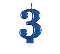 Unique Party 19613 - Bougie d'Anniversaire Métallique - Numéro 3, Sans Parfum- Bleue