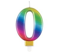 Unique Party 19630 - Bougie d'Anniversaire Métallique - Numéro 0 - Arc en Ciel