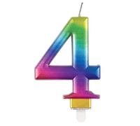 Unique Party 19634 - Bougie d'Anniversaire Métallique - Numéro 4 - Arc en Ciel, 7 centimeters