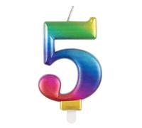 Unique Party 19635 - Bougie d'Anniversaire Métallique - Numéro 5 - Arc en Ciel, 7 centimeters