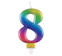 Unique Party 19638 - Bougie d'Anniversaire Métallique - Numéro 8 - Arc en Ciel, 7 centimeters