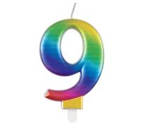 Unique Party 19639 - Bougie d'Anniversaire Métallique - Numéro 9 - Arc en Ciel
