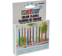Unique Party - 34099 - Paquet de 10 Bougies d'Anniversaire à Flamme Colorée et Bougeoirs, Sans Parfum