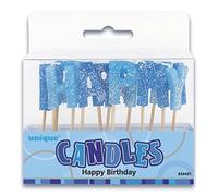 Unique Party - 34431 - Paquet de 13 Bougies d'Anniversaire - Happy Birthday - Bleu Glitz