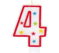 Unique Party - 37314 - Bougie à Paillettes d'Anniversaire Numéro 4 et Décoration pour Gâteau - Happy Birthday