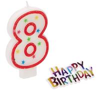 Unique Party - 37318 - Bougie à Paillettes d'Anniversaire Numéro 8 et Décoration pour Gâteau - Happy Birthday