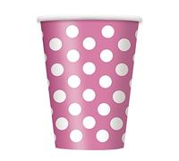 Unique Party - 37486 - Paquet de 6 Gobelets - Carton à Pois - 355 ml - Rose Vif
