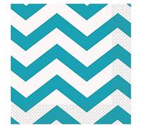 Unique Party - 38602 - Paquet de 16 Serviettes - Papier - Motif Chevron - Turquoise