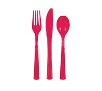 Unique Party 39484-Lot de Couverts en Plastique pour 6 Invités-Rouge-18 Pièces, 39484, Red