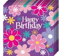 Haza Original serviettes de table Birthday Blossom violet 16 pièces