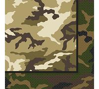 Unique Party - 48522 - Paquet de 16 Serviettes en Papier - Camouflage Militaire - 16,5 cm, Vert