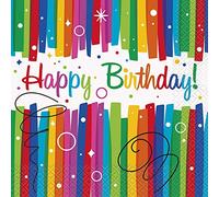Unique Party - 49561 - Paquet de 16 Serviettes en Papier - Anniversaire Nœuds Arc-en-Ciel - 13 cm
