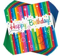 Unique Party - 49562 - Paquet de 16 Serviettes en Papier - Anniversaire Nœuds Arc-en-Ciel - 16,5 cm