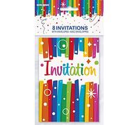 Unique Party - 49574 - Paquet de 8 Invitations de Fête Anniversaire Nœuds Arc-en-Ciel