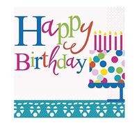 Unique Party - 49602 - Paquet de 16 Serviettes en Papier - Confettis de Gâteau d'Anniversaire - 16,5 cm