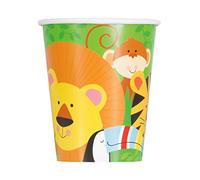Unique Party 52086 - Gobelets en Carton - 266 ml - Fête à thème des Animaux de Jungle - Paquet de 8