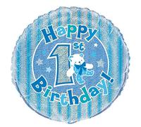 Unique Party - 55481 - Ballon d'Anniversaire - Holographique - 1st Birthday - 45 cm - Bleu