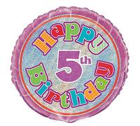Unique Party - 55493 - Ballon d'Anniversaire - Holographique - Happy 5th Birthday - 45 cm