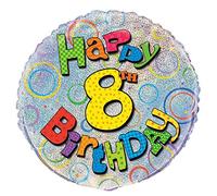 Unique Party - 55499 - Ballon d'Anniversaire - Holographique - Happy 8th Birthday - 45 cm