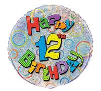 Unique Party - 55507 - Ballon d'Anniversaire - Holographique - Happy 12th Birthday - 45 cm