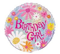 Unique Party - 55517 - Ballon d'Anniversaire - Holographique - Birthday Girl - 45 cm