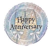 Unique Party - 55525 - Ballon d'Anniversaire de Mariage - Holographique - Happy Anniversary - 45 cm