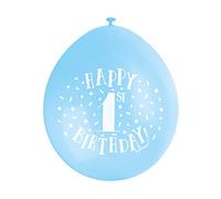 Unique Party 56030 - Ballons de Baudruche - 23 cm - Happy 1st Birthday - Paquet de 10 - Bleu