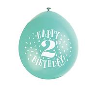 Unique Party 56034 - Ballons de Baudruche - 23 cm - Happy 2nd Birthday - Assortiment de 10