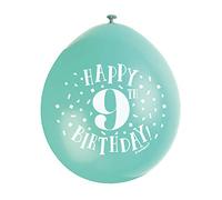 Unique Party 56043 - Ballons de Baudruche - 23 cm - Happy 9th Birthday - Assortiment de 10
