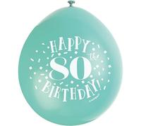 Unique Party 56055 - Ballons de Baudruche - 23 cm - Happy 80th Birthday - Assortiment de 10