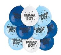Unique Party 56062 - Ballons de Baudruche - 23 cm - Birthday Boy - Paquet de 10 - Bleu