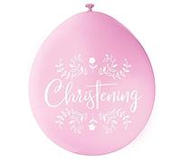 Unique Party 56074 - Ballons de Baudruche de Baptême - Rose et Blanc - Paquet de 10