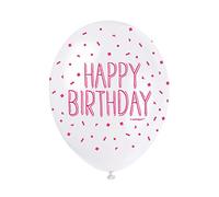 Unique Party 56079 - Ballons de Baudruche Nacré - 30 cm - Happy Birthday - Paquet de 5 - Rose