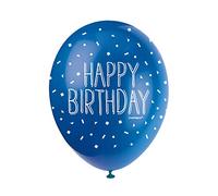 Unique Party 56080 - Ballons de Baudruche Nacré - 30 cm - Happy Birthday - Paquet de 5 - Bleu