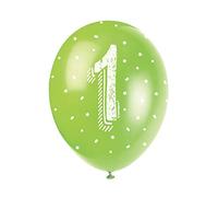 Unique Party 56081 - Ballons de Baudruche Nacré - 30 cm - Numéro 1 Anniversaire - Assortiment de 5
