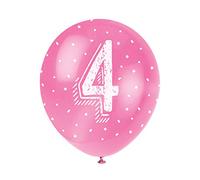 Unique Party 56084 - Ballons de Baudruche Nacré - 30 cm - Numéro 4 Anniversaire - Assortiment de 5