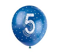 Unique Party 56085 - Ballons de Baudruche Nacré - 30 cm - Numéro 5 Anniversaire - Assortiment de 5