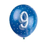 Unique Party 56091 - Ballons de Baudruche Nacré - 30 cm - Numéro 9 Anniversaire - Assortiment de 5