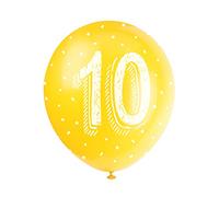 Unique Party 56092 - Ballons de Baudruche Nacré - 30 cm - Numéro 10 Anniversaire - Assortiment de 5