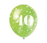 Unique Party 56097 - Ballons de Baudruche Nacré - 30 cm - Numéro 40 Anniversaire - Assortiment de 5