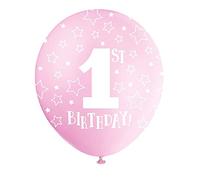 Unique Party 56111 - Ballons de Baudruche Nacré - 30 cm - 1st Birthday - Paquet de 5 - Rose