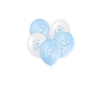Unique Party 56115 - Ballons de Baudruche Nacré - 30 cm - "It's A Boy" Baby Shower - Paquet de 5 - Bleu