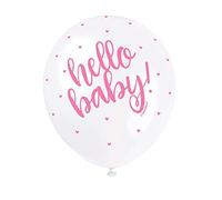 Unique Party 56118 - Ballons de Baudruche Nacré - 30 cm - "Oh Baby!" Baby Shower - Paquet de 5 - Rose