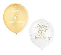 Unique Party 56125 - Ballons de Baudruche Nacré - 30 cm - Happy 50th Anniversary - Assortiment de 5