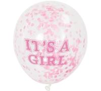 Unique ballons confettis C'est une fille rose 30 cm 6 pièces Roze
