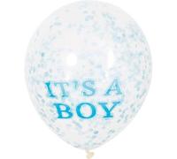 Unique Party 58111 - Ballons de Baudruche Confettis de Baby Shower - 30 cm - Lettrage "It's A Boy" - Confettis de Couleur Bleu - Paquet de 6